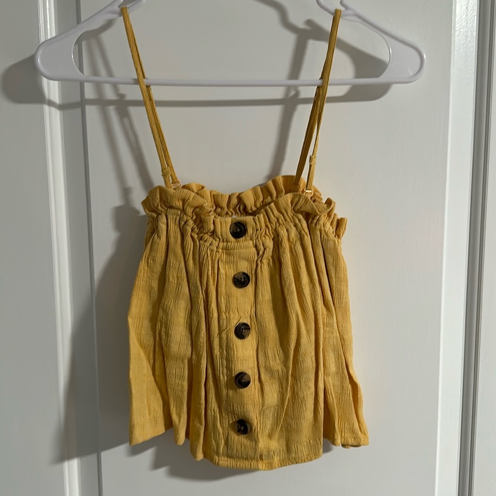 American Eagle Yellow Crop Top with Buttons - Picture 1 of 4